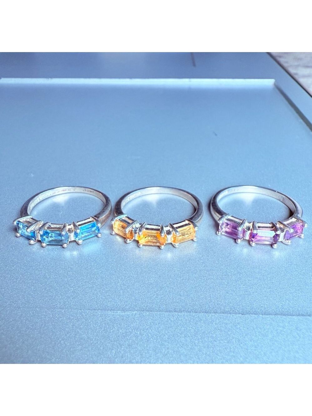 3 Stack Individual Rings Citrine Topaz Amethyst Gemstone Sterling Silver 925 - Picture 9 of 10